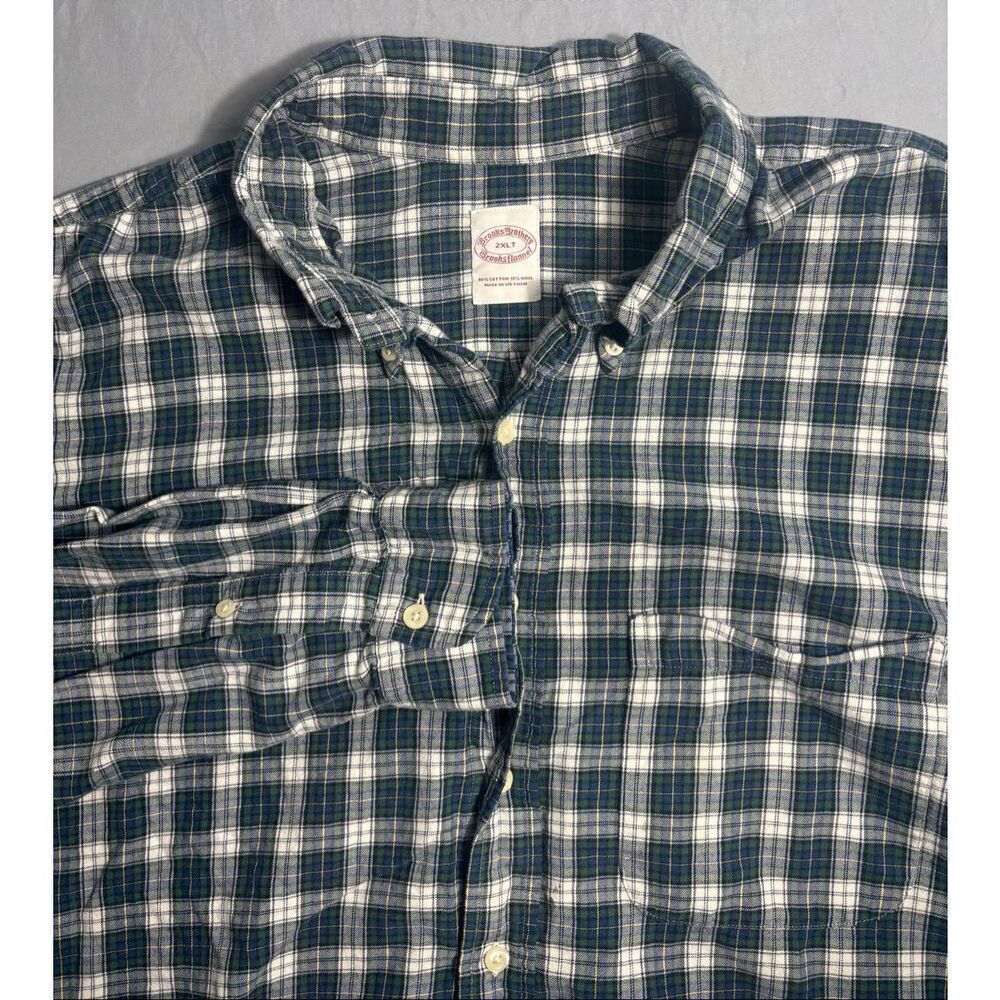 BROOKS BROTHERS Men’s 2XLT Green Cotton/Wool Flannel Long Sleeve Button Down